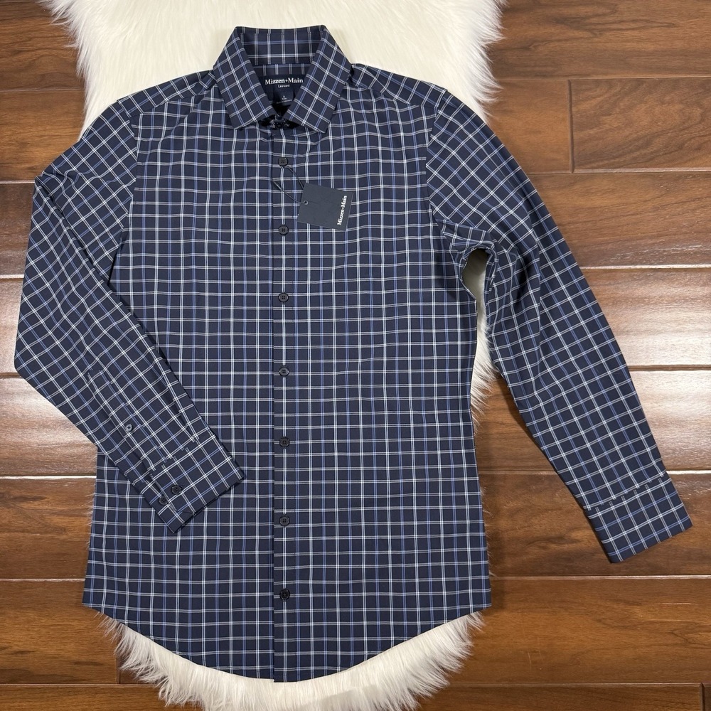 Mizzen + Main Men Size Small Stewart Blue Plaid Trim Fit Leeward Button Up Shirt
